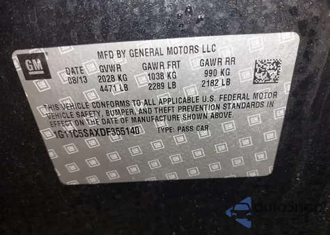 2013 Chevrolet Malibu 1Lt from USA, damaged, VIN 1G11C5SAXDF355140